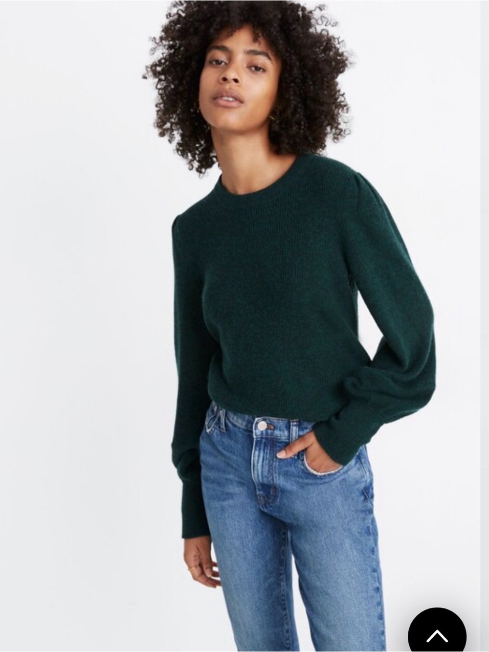 Madewell Forest Green Crewneck Puff-Sleeve Sweater - Women's
